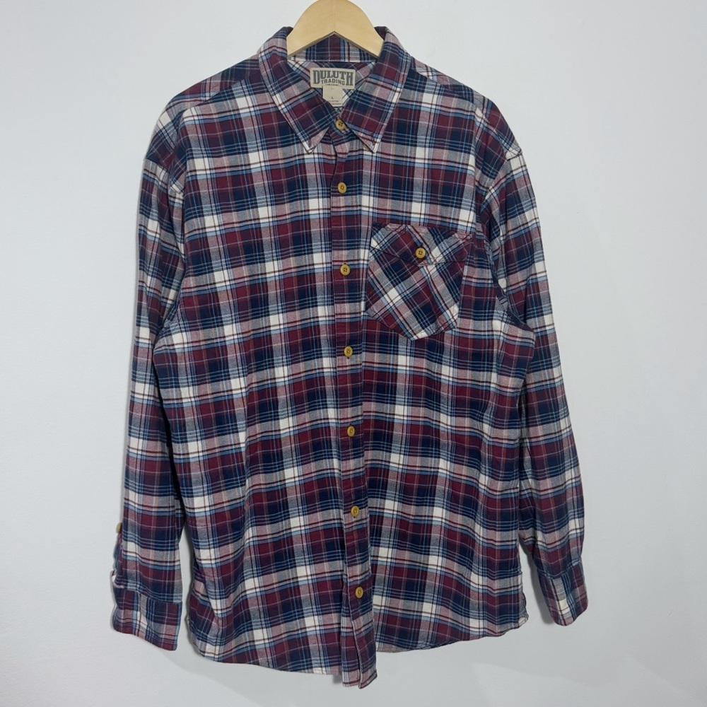Duluth Trading Men's Red/Blue Plaid Casual Button Down Flannel Large Preppy